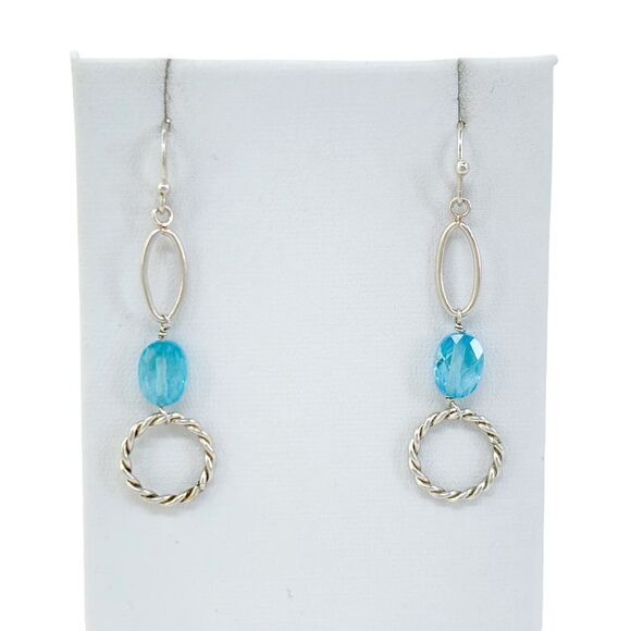 Vintage Sterling Silver 925 Blue Crystal Dangle Earrings - Picture 2 of 7